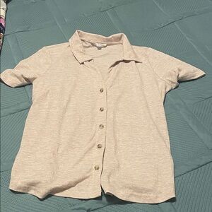 Beige Short Sleeve Button-Up Shirt